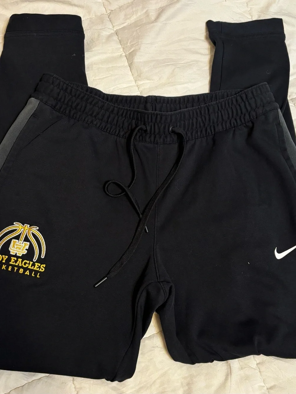 Nike Black Kids Sweatpants NB with Gray Side Panels and Gold Logo